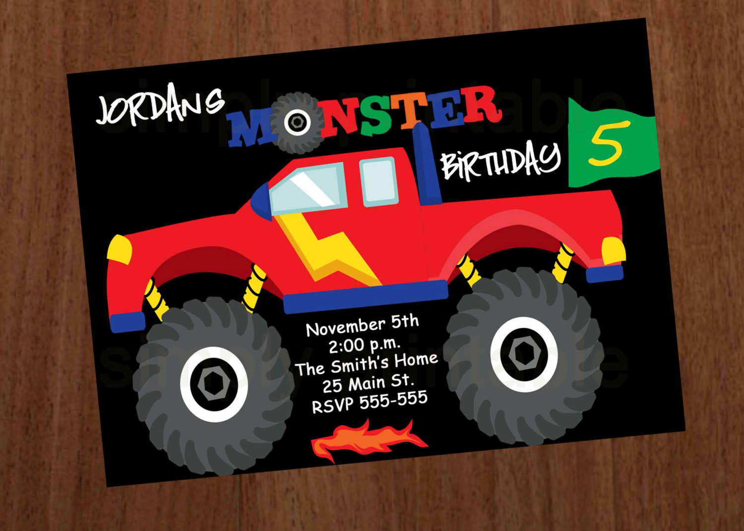 Monster Truck Birthday Party Invitations
 Monster Truck Boys Birthday Invitation