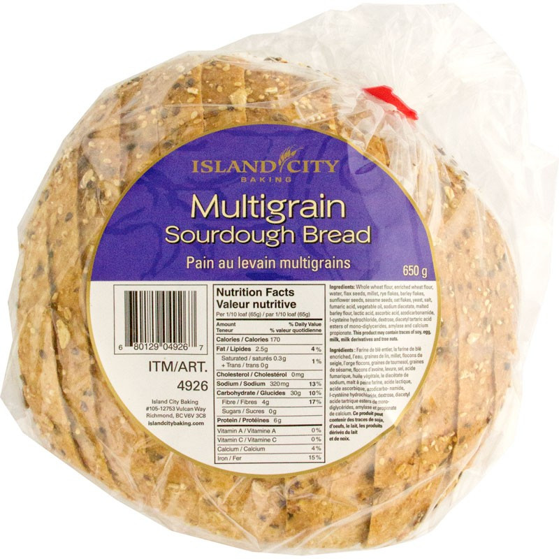 Multigrain Sourdough Bread
 Island City Baking Sliced Multigrain Sourdough Bread 2 650g