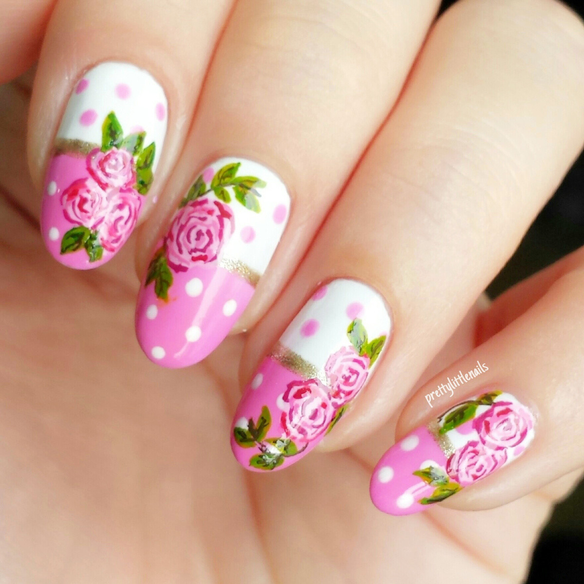 Nail Art Roses
 Polkadots and roses nail art mini tutorial – Jolene Tay