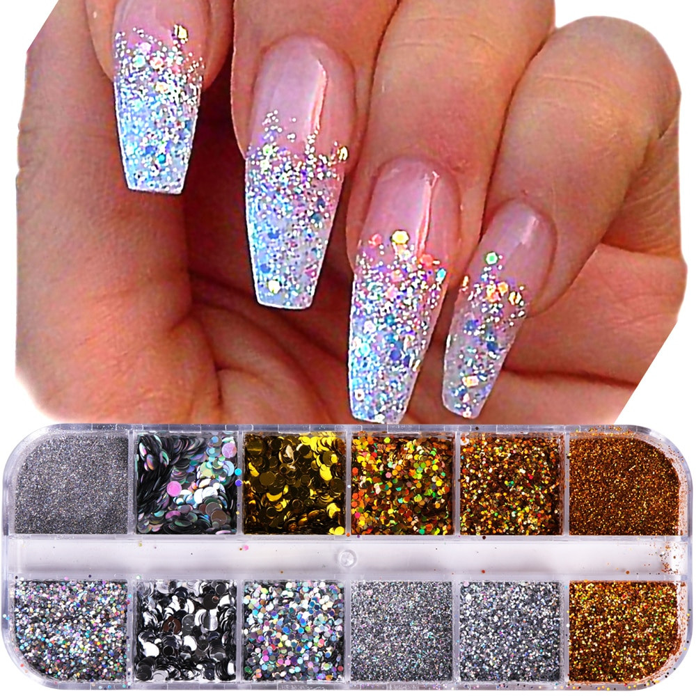 Nails With Glitter
 1Case Nail Glitter Powder Dust Iridescent Flakies Sequins