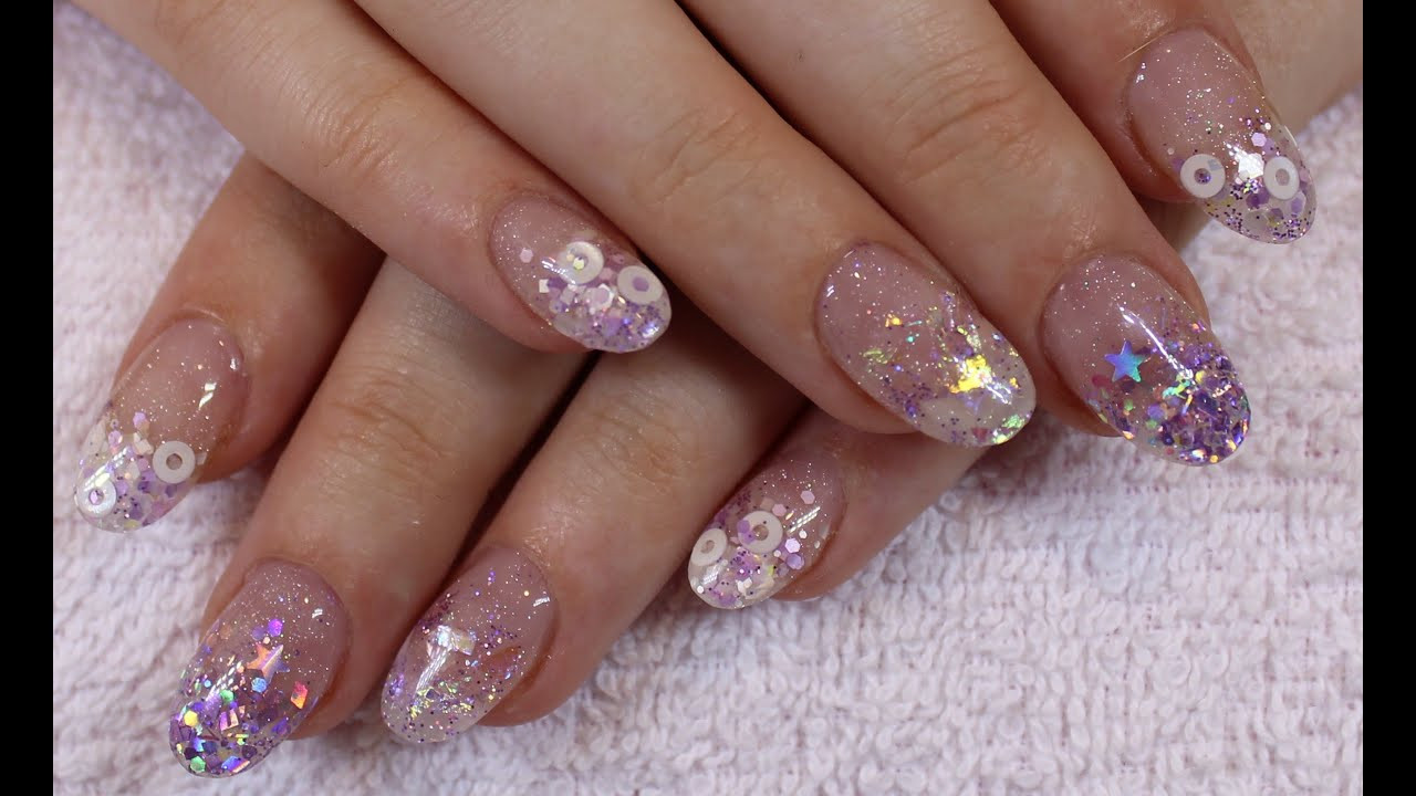 Nails With Glitter
 Cute Lilac Glitter Acrylic Nails