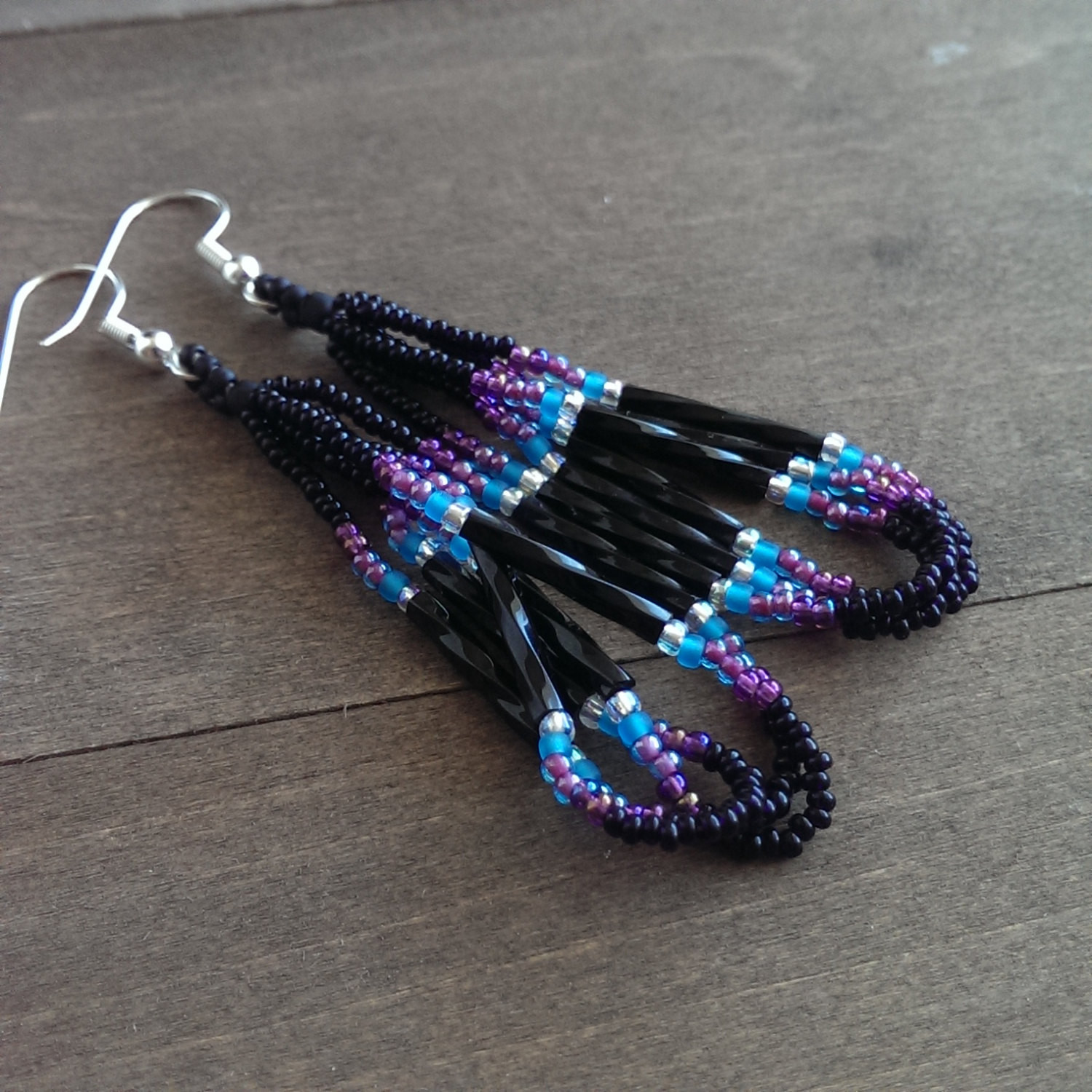Native American Earrings
 Native American beaded earrings black and purple beadwork