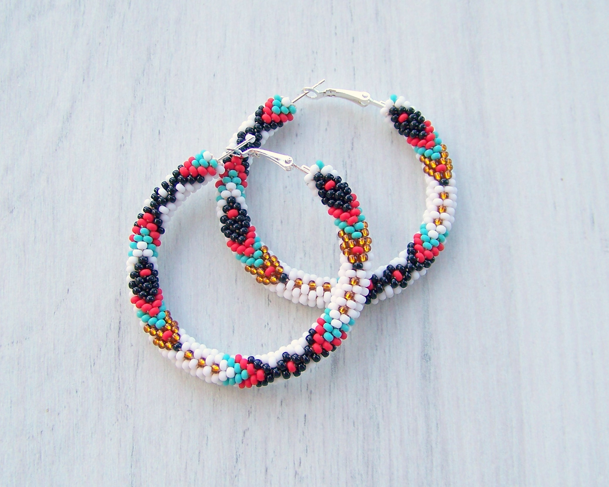 Native American Earrings
 Native American Inspired Beaded Hoop Earrings Navajo Hoop