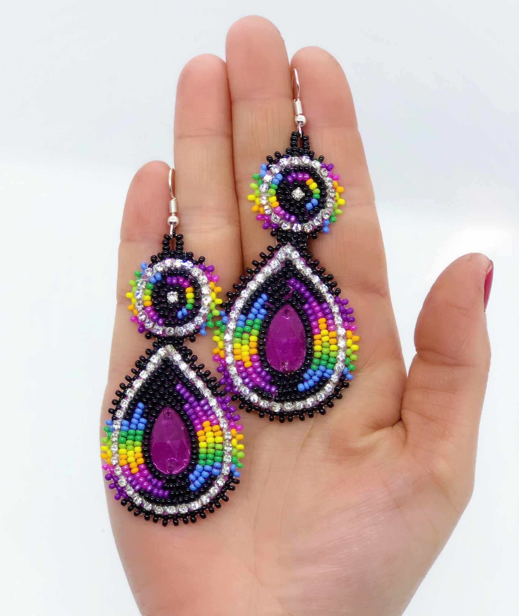 Native American Earrings
 Beaded Earrings Native American Purple Rhinestones