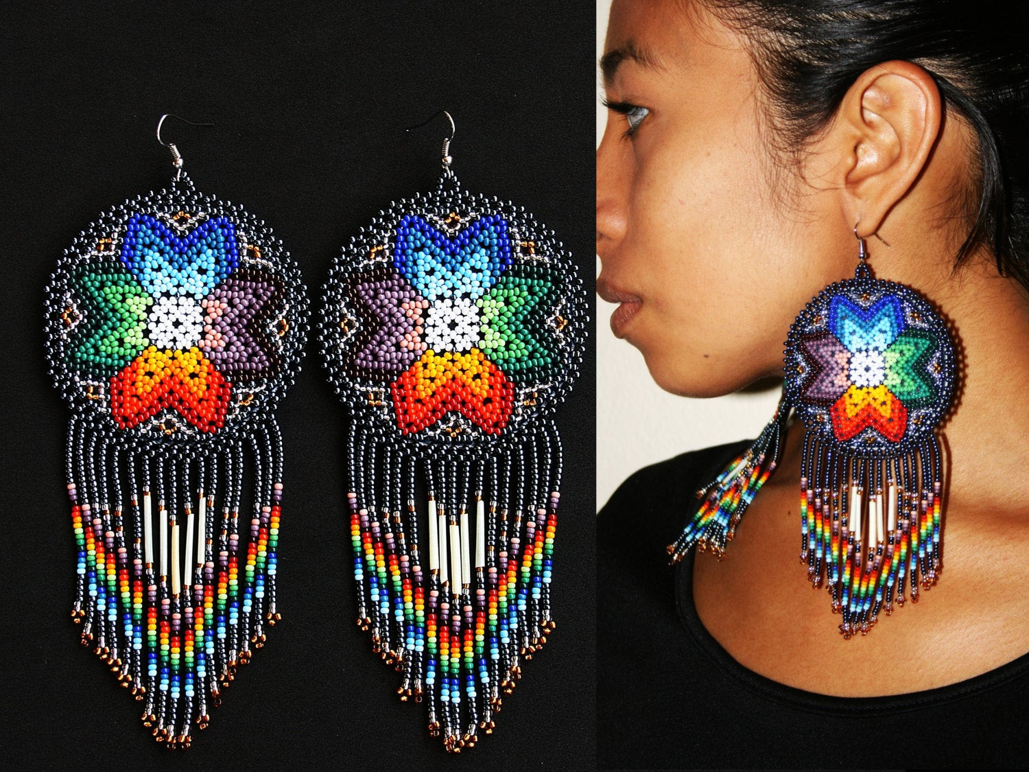 Native American Earrings
 Beaded Native American Earrings Beaded Huichol Earrings