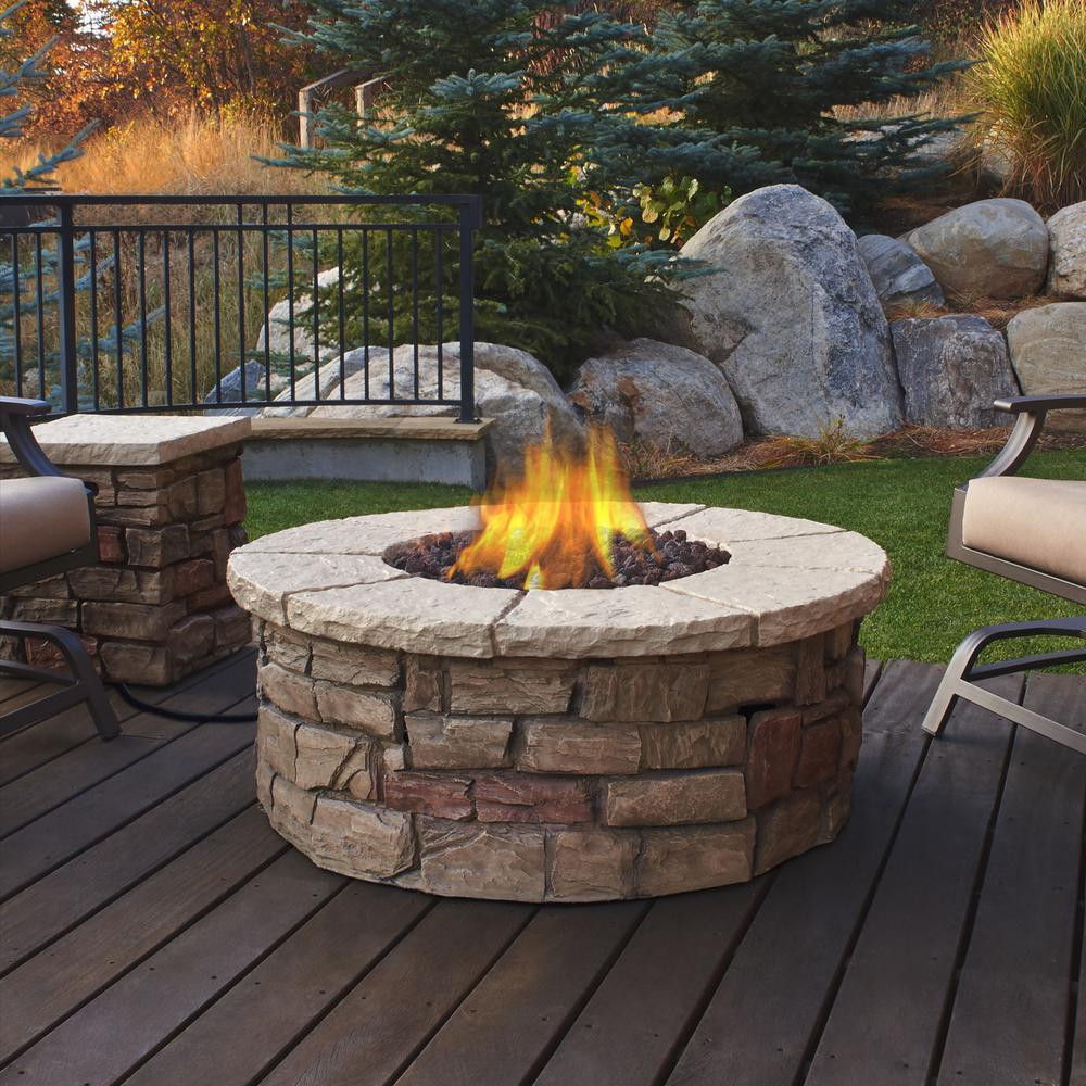 Natural Gas Patio Fire Pit
 Real Flame Sedona 43 in x 17 in Round Fiber Concrete