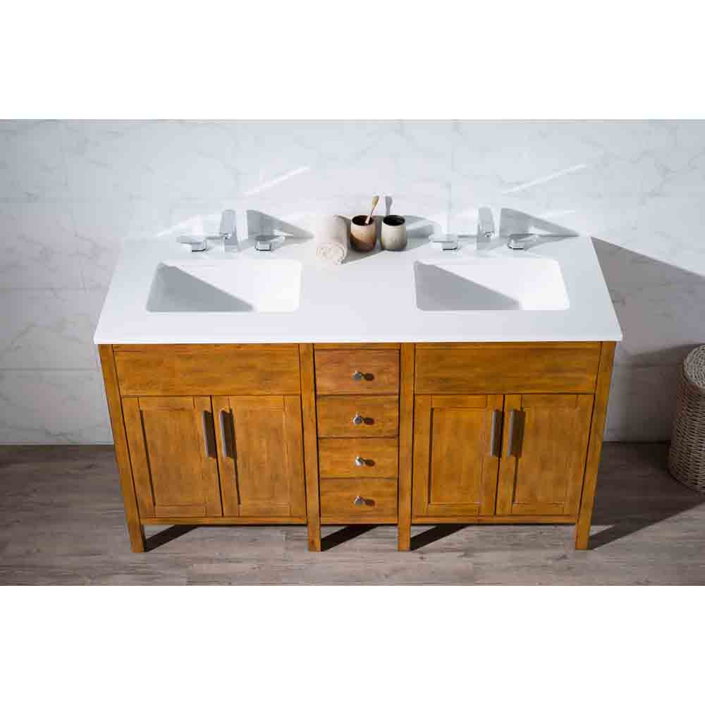 Natural Wood Bathroom Vanities
 Stufurhome Evangeline 59" Double Sink Bathroom Vanity with