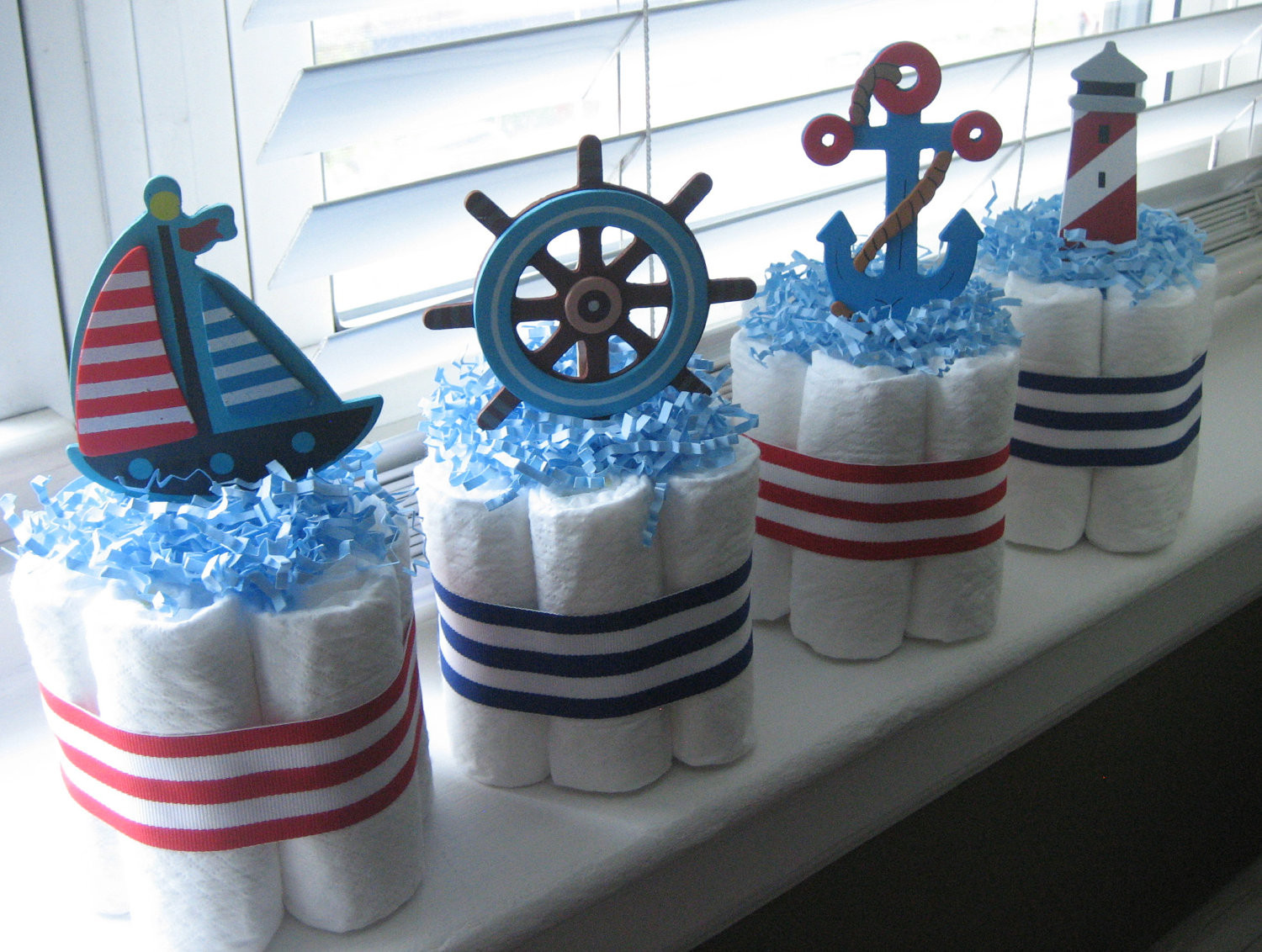 Nautical Baby Shower Gift Ideas
 FOUR Nautical Mini Diaper Cakes for Baby by