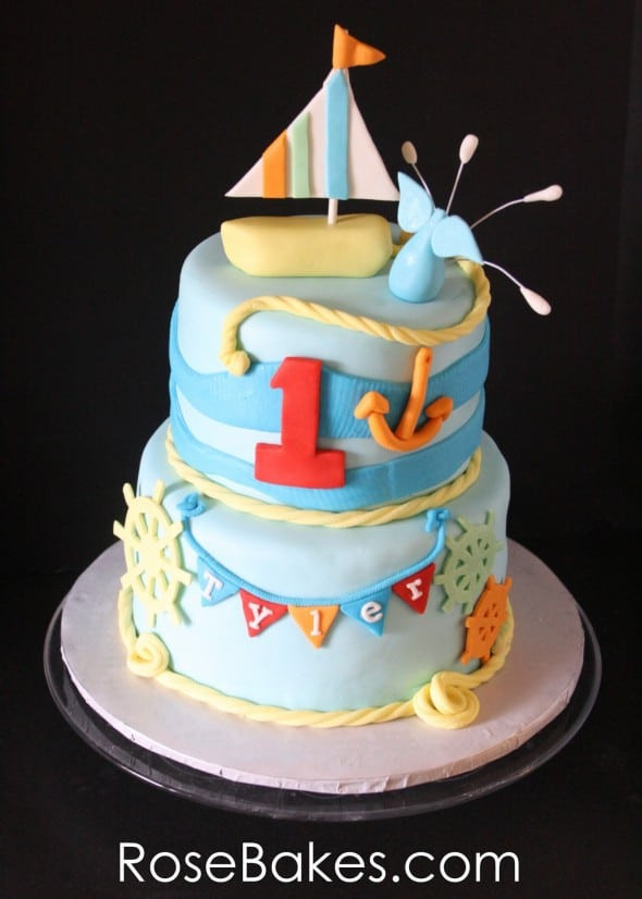 Nautical Birthday Cakes
 Nautical Themed Birthday Cake with Sailboat Topper Rose