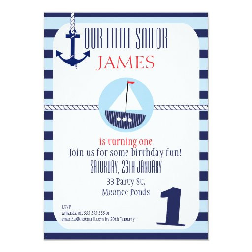 Nautical First Birthday Invitations
 Boys Nautical 1st Birthday party Invitation
