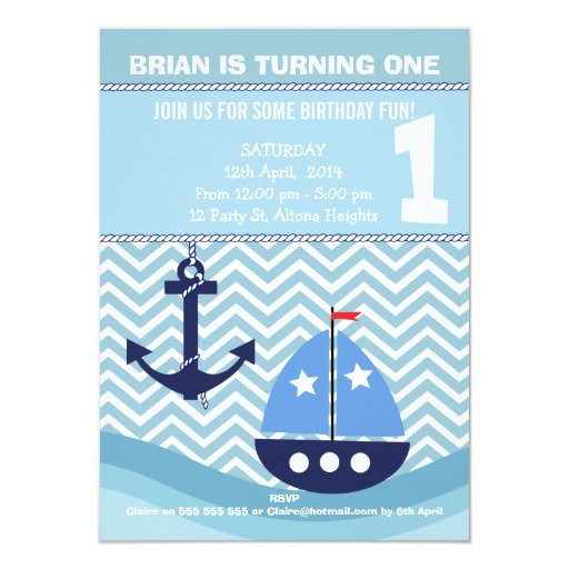 Nautical First Birthday Invitations
 Boys Nautical 1st Birthday Party Invitation
