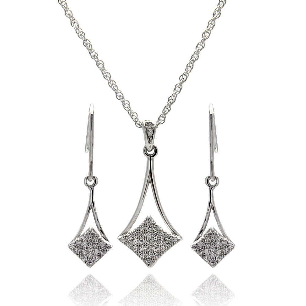 Necklace Earring Sets
 Sterling Silver Micro Pave CZ Dangling Earring and