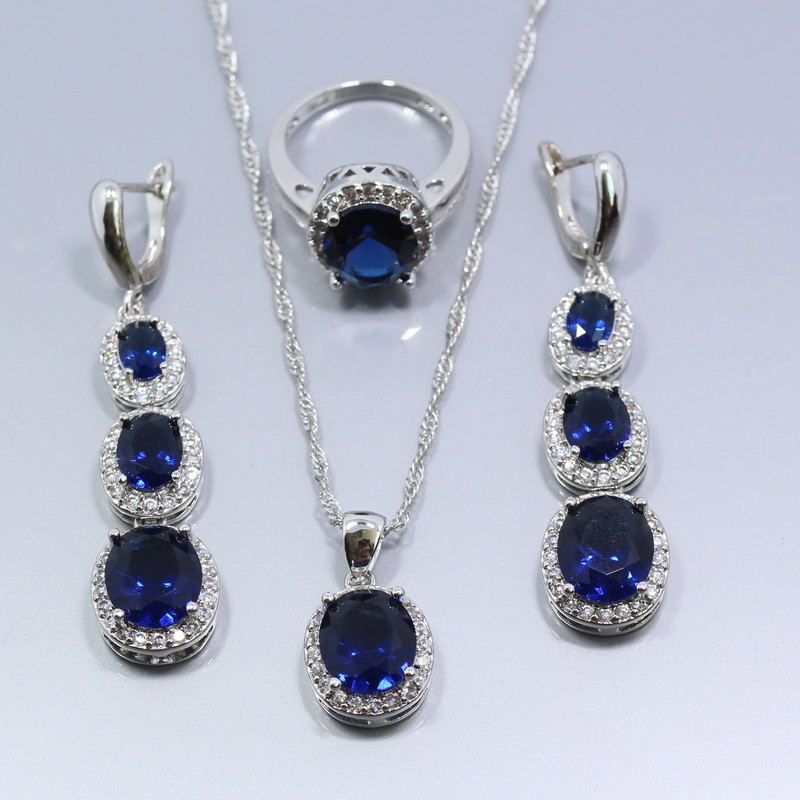 Necklace Earring Sets
 925 Sterling Silver Flawless Blue Zircon Jewelry Sets For