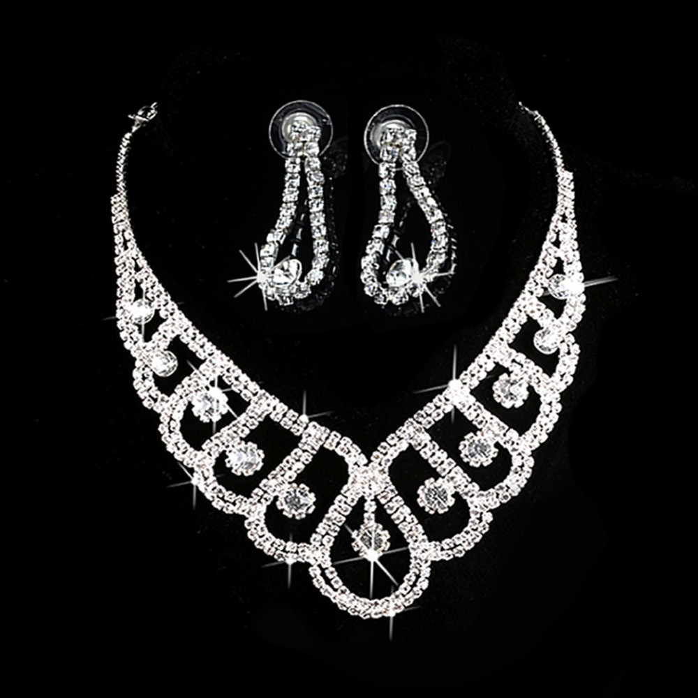 Necklace Earring Sets
 New Fashion Silver Crystal Jewelry Sets Wedding Bridal