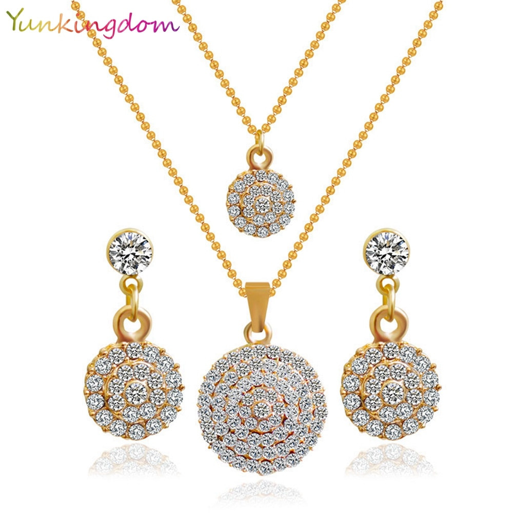 Necklace Earring Sets
 Yunkingdom New Gold Color Round Crystal Stones Stylish