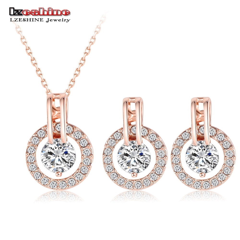 Necklace Earring Sets
 LZESHINE New Big Sale Wedding Jewelry Sets for Women Rose