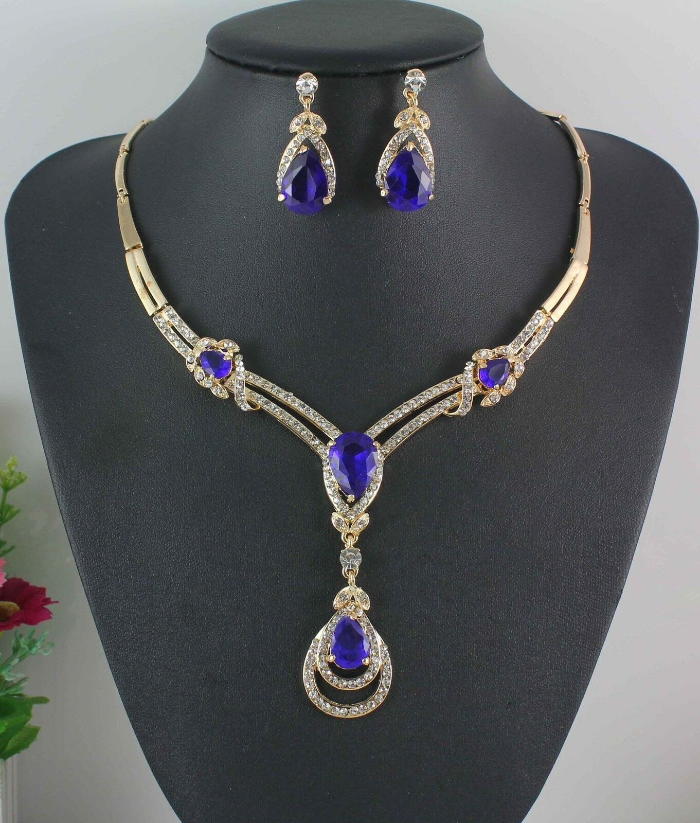 Necklace Earring Sets
 YELLOW WHITE GOLD PLATED BLUE SAPPHIRE TOPAZ NECKLACE