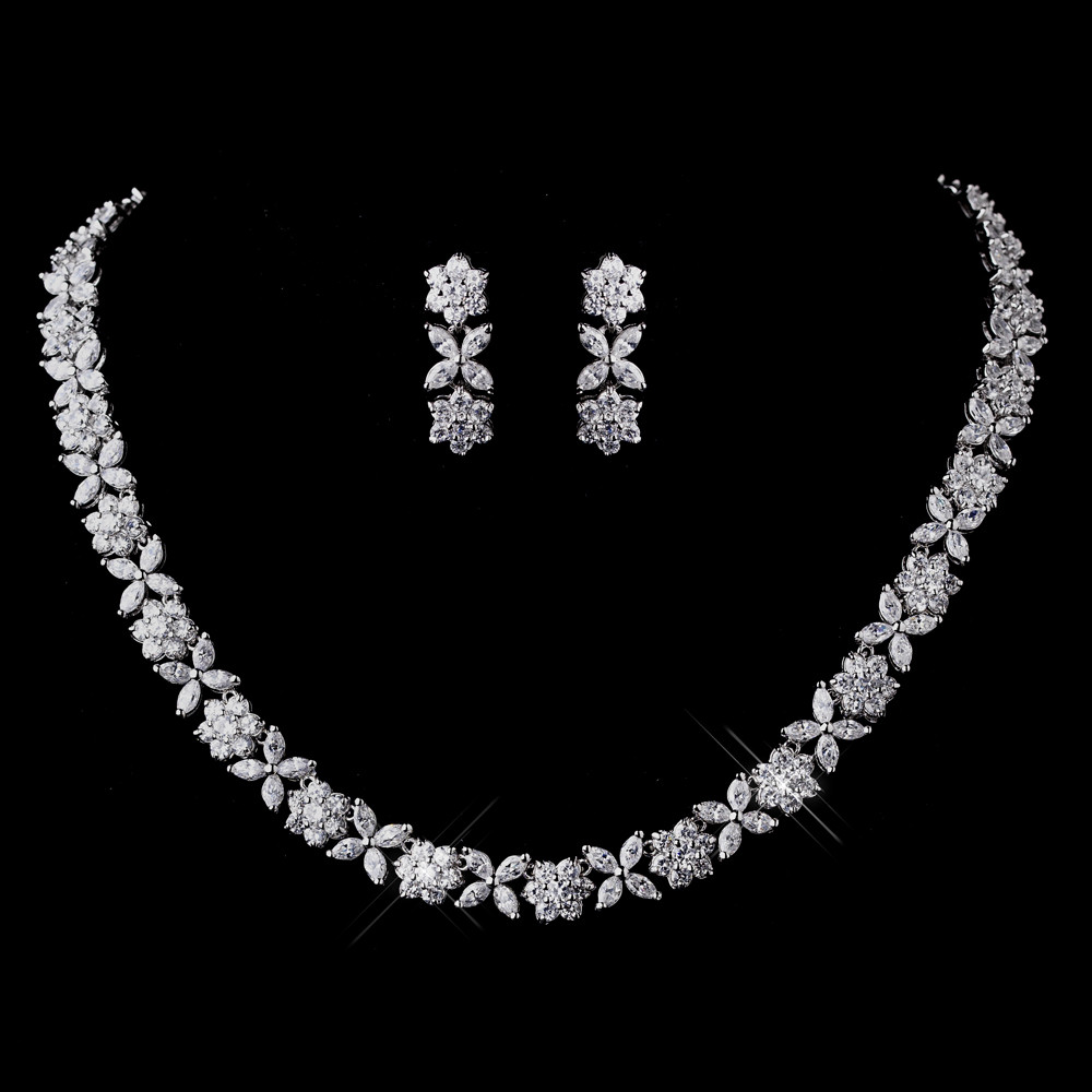 Necklace Earring Sets
 Hermaine CZ Necklace & Earring Set Elegant Bridal Hair