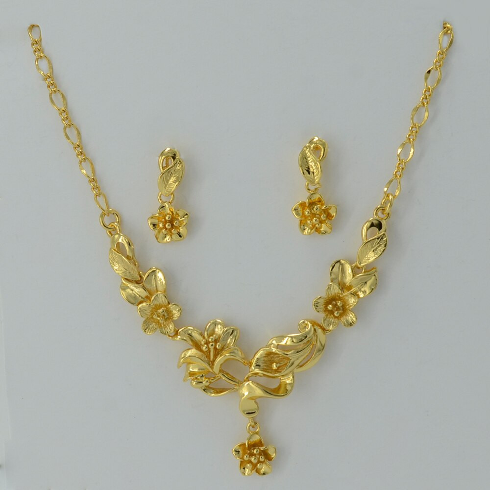 Necklace Earring Sets
 Gold Flower set Jewelry Necklace Pendant Earrings Plant