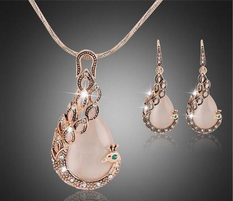 Necklace Earring Sets
 2016 New Jewelry sets Fashion KC rose Gold Filled opal