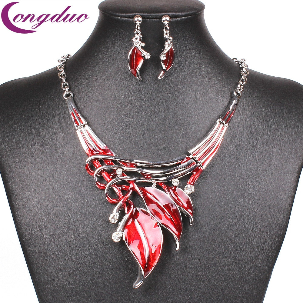 Necklace Earring Sets
 Red Enamel Jewelry Set Statement Necklace Stud Earrings