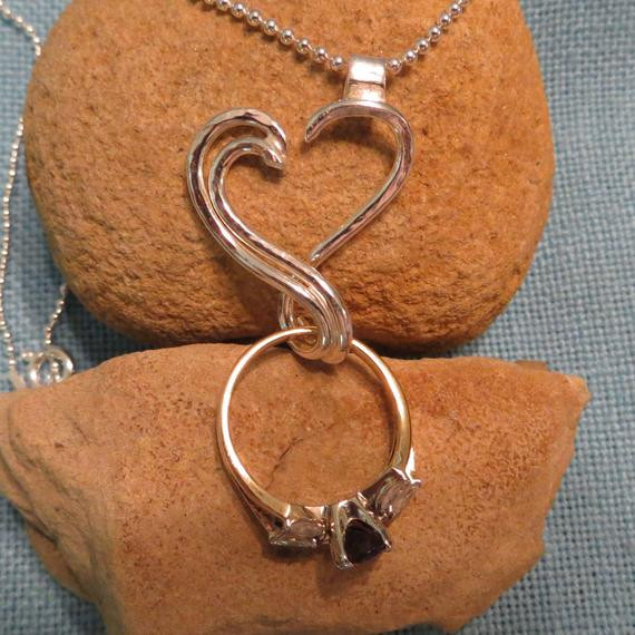 Necklace Ring Holder
 Engagement Ring Holder Necklace Silver Open Heart Charm