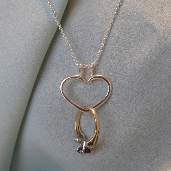 Necklace Ring Holder
 Heart Engagement Ring Holder Necklace Charm Pendant Sterling
