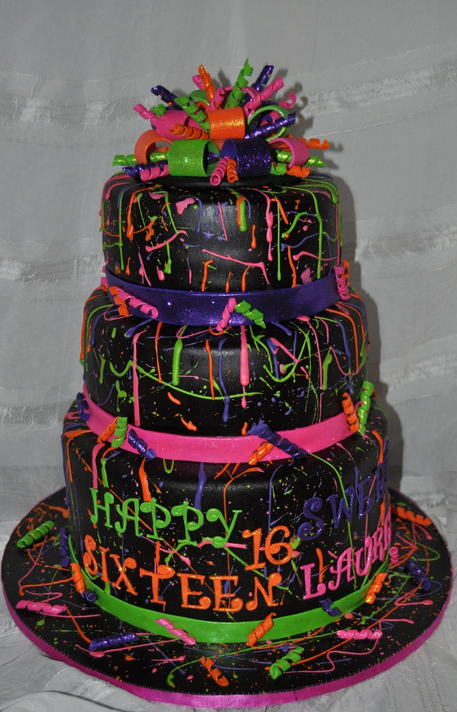 Neon Birthday Cake
 Neon Paint Splatter Cake CakeCentral