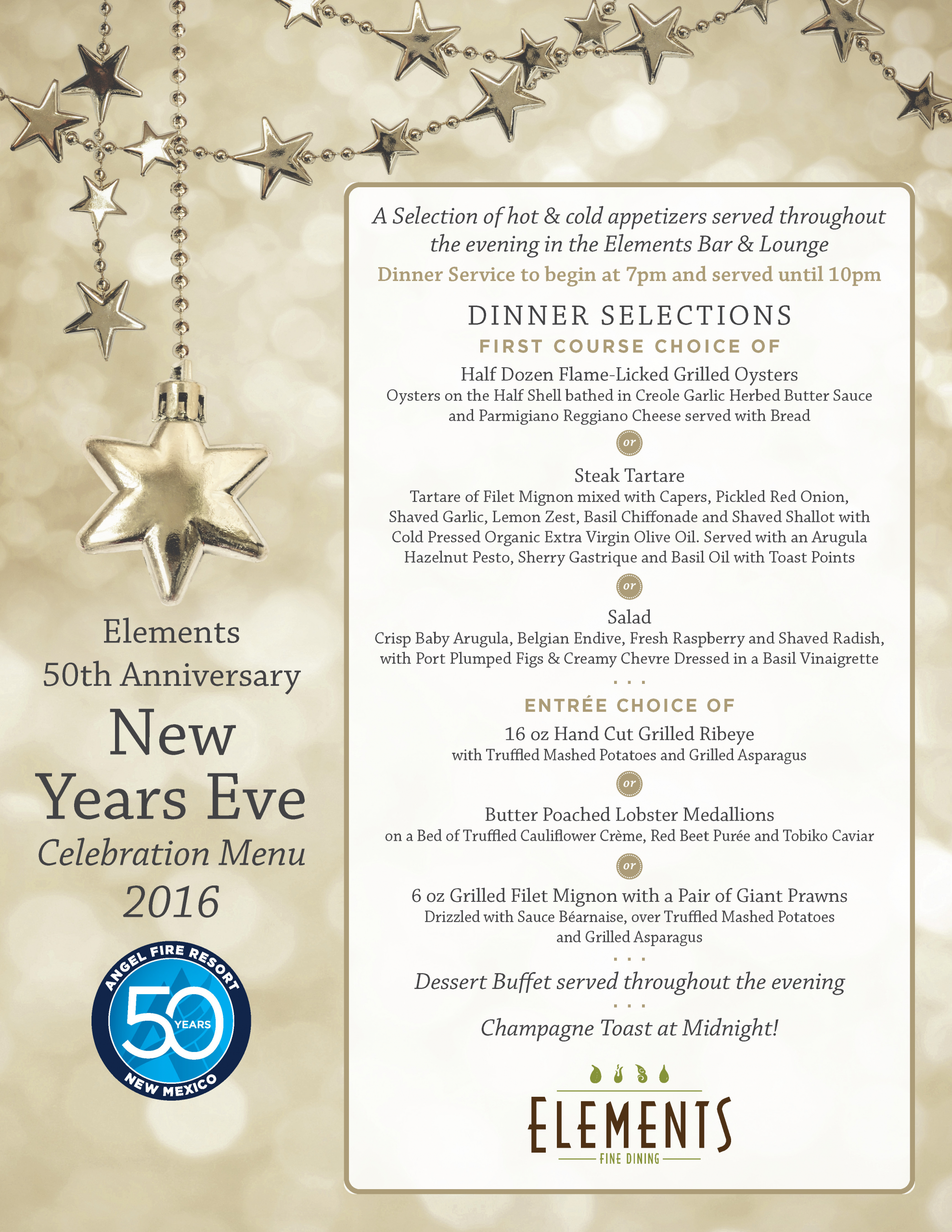 New Year Day Dinner Menu
 New Year s Eve Dinner at Elements Angel Fire Resort