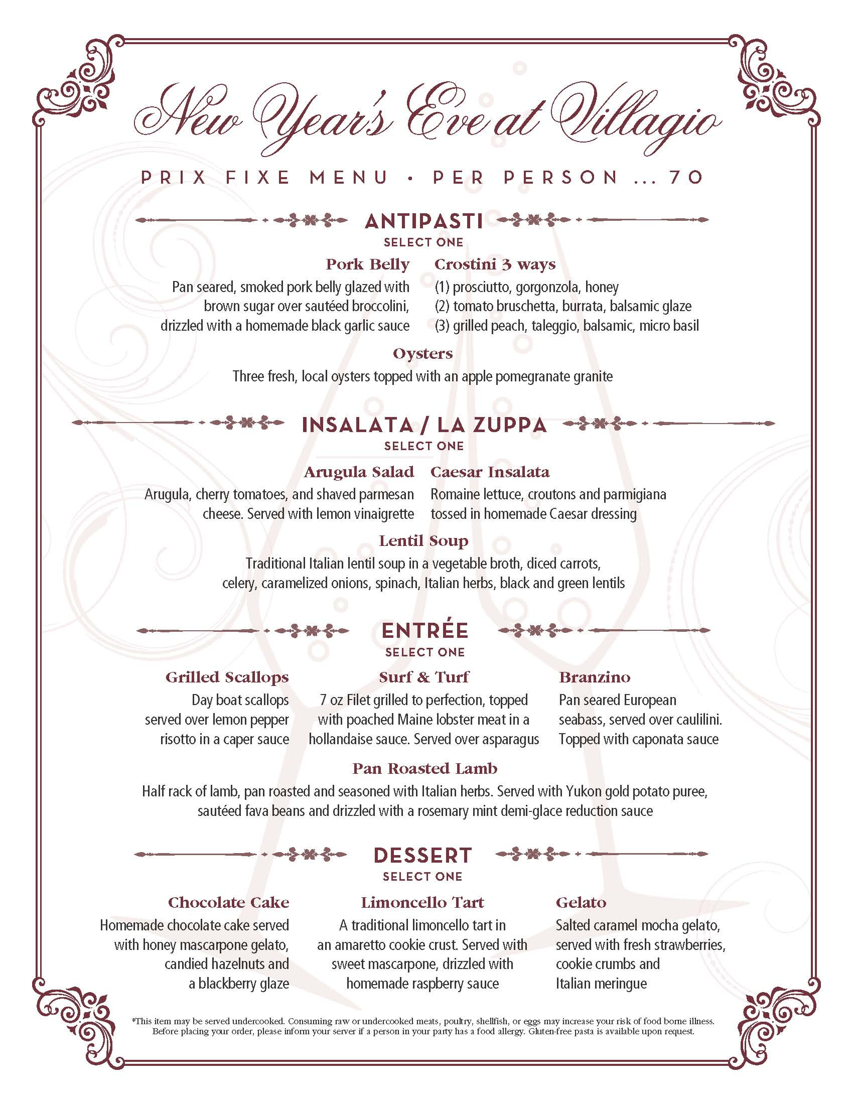 New Years Dinner Menue
 New Year s Eve Dinner Menu Villagio