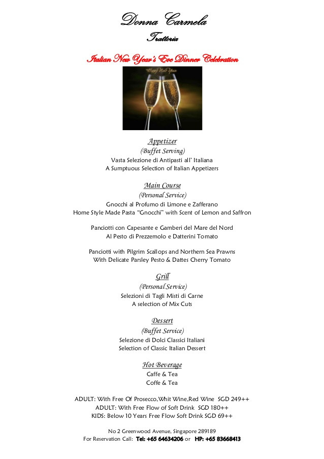 New Years Dinner Menue
 Donna carmela new year eve dinner menu 2013