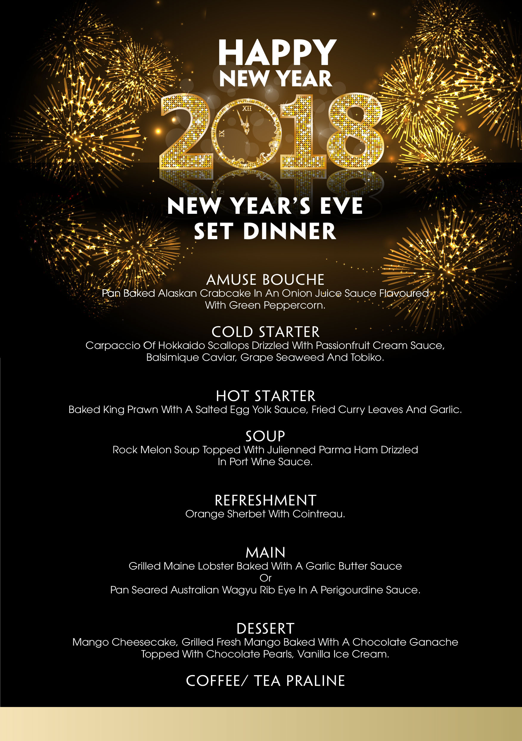 New Years Dinner Menue
 New year s Eve party 2018 Villasong Saigon Boutique Hotel