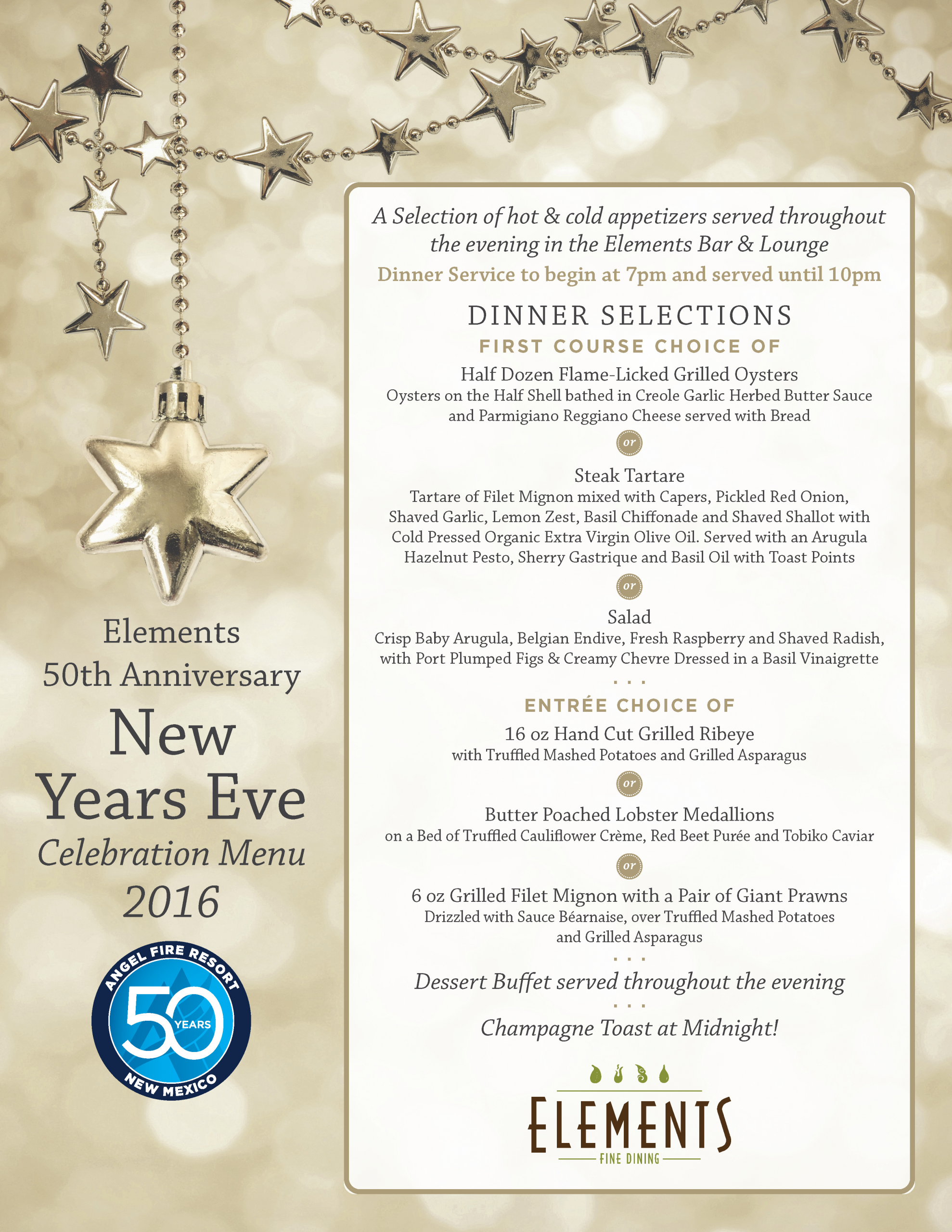 New Years Dinner Menue
 New Year s Eve Dinner at Elements Angel Fire Resort