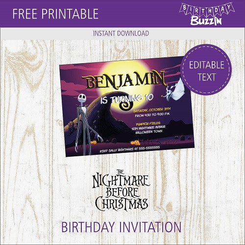 Nightmare Before Christmas Birthday Invitations
 Free Printable Nightmare Before Christmas Birthday party