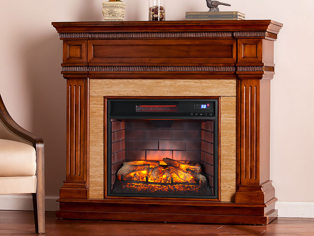 Oak Electric Fireplace
 Faircrest Oak Saddle Infrared Electric Fireplace Mantel