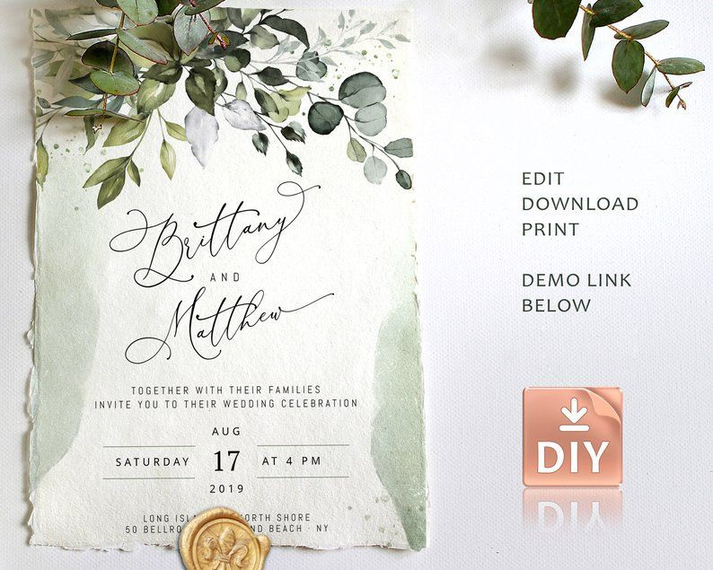 Office Depot Wedding Invitations
 Wedding Invitation with Eucalyptus Greenery • INSTANT