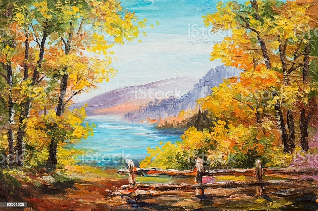 Oil Painting Landscape
 Oil Painting Landscape Colorful Autumn Forest Mountain