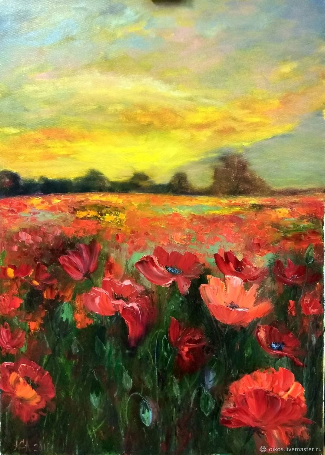 Oil Paintings Landscape
 Field with poppies summer landscape oil painting on canvas