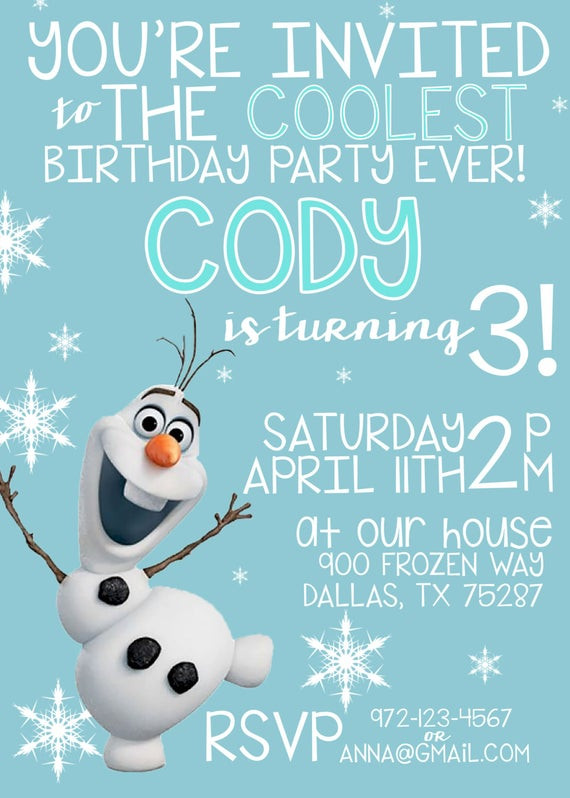 Olaf Birthday Invitations
 Items similar to OLAF BIRTHDAY INVITATION Frozen Birthday