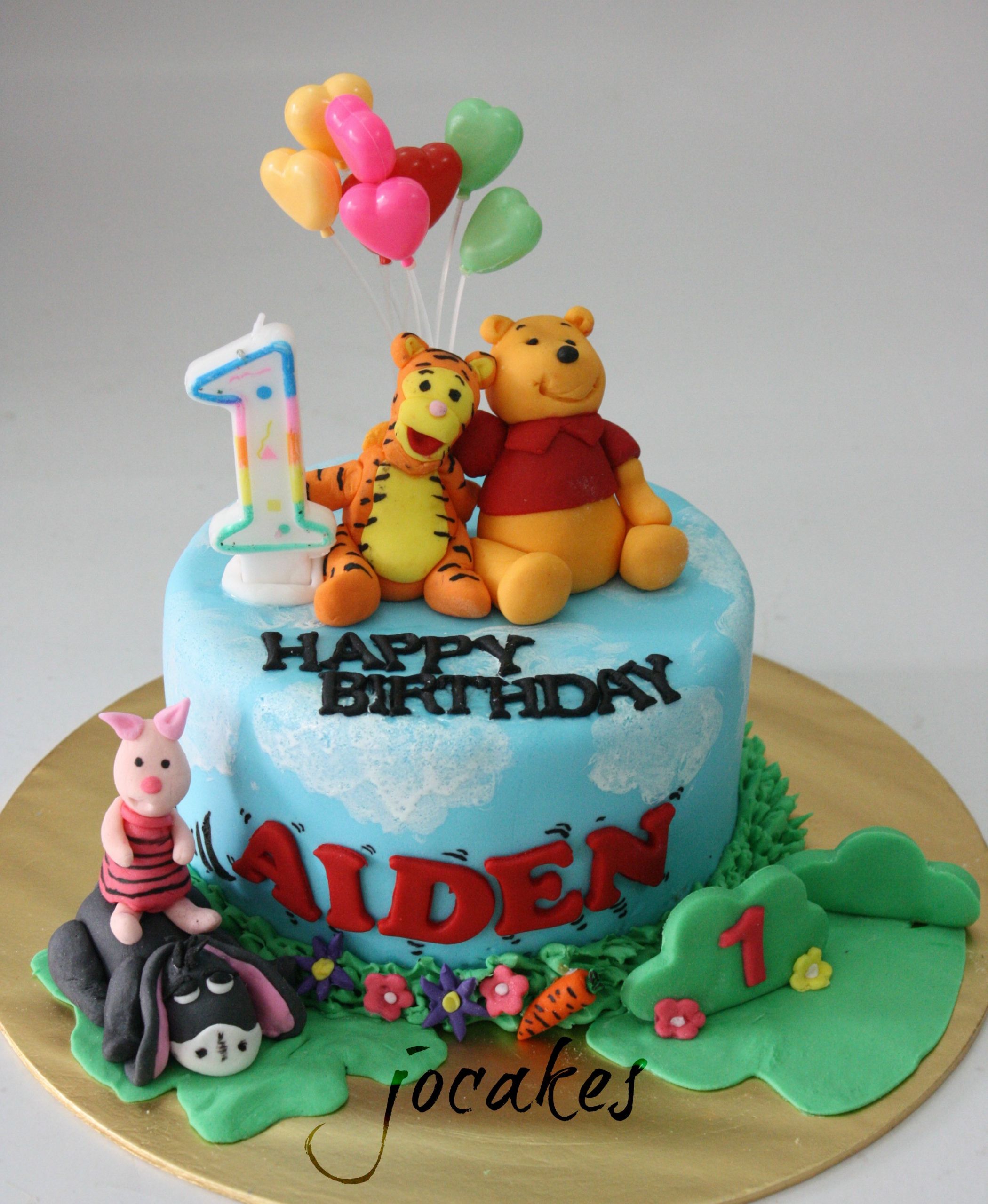 One Year Old Birthday Cake
 Winnie the Pooh and friends cake for 1 year old boy Aiden