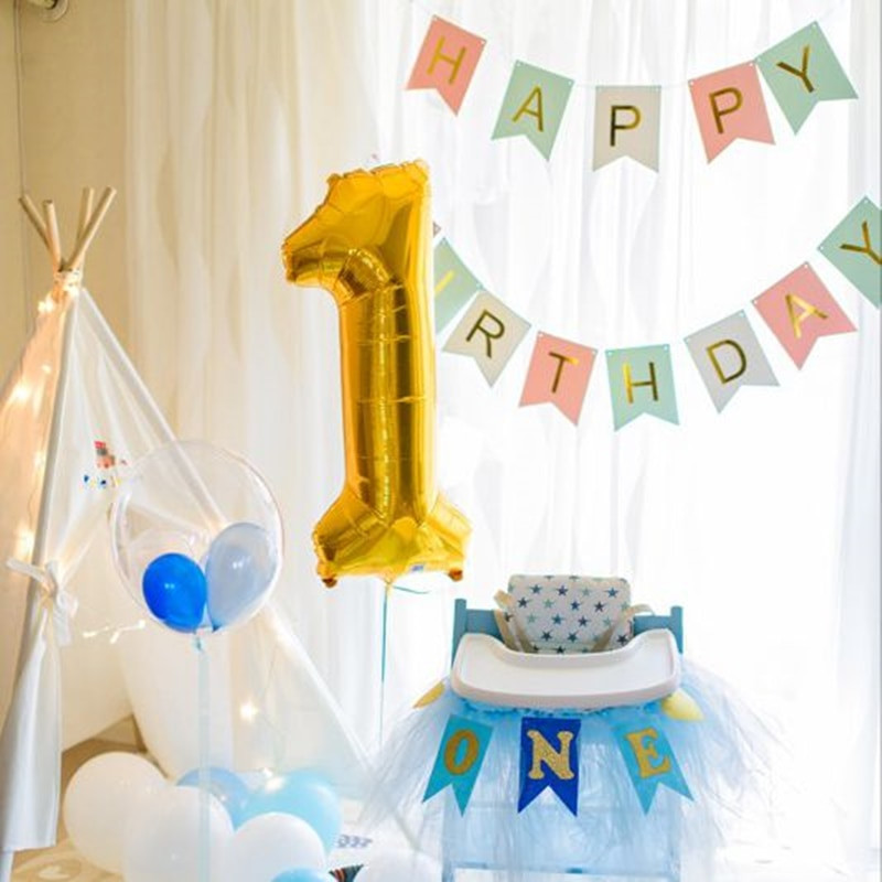 One Year Old Boy Birthday Party Ideas
 Baby Boy First Birthday Party Baby Chair Flag 1st Banner
