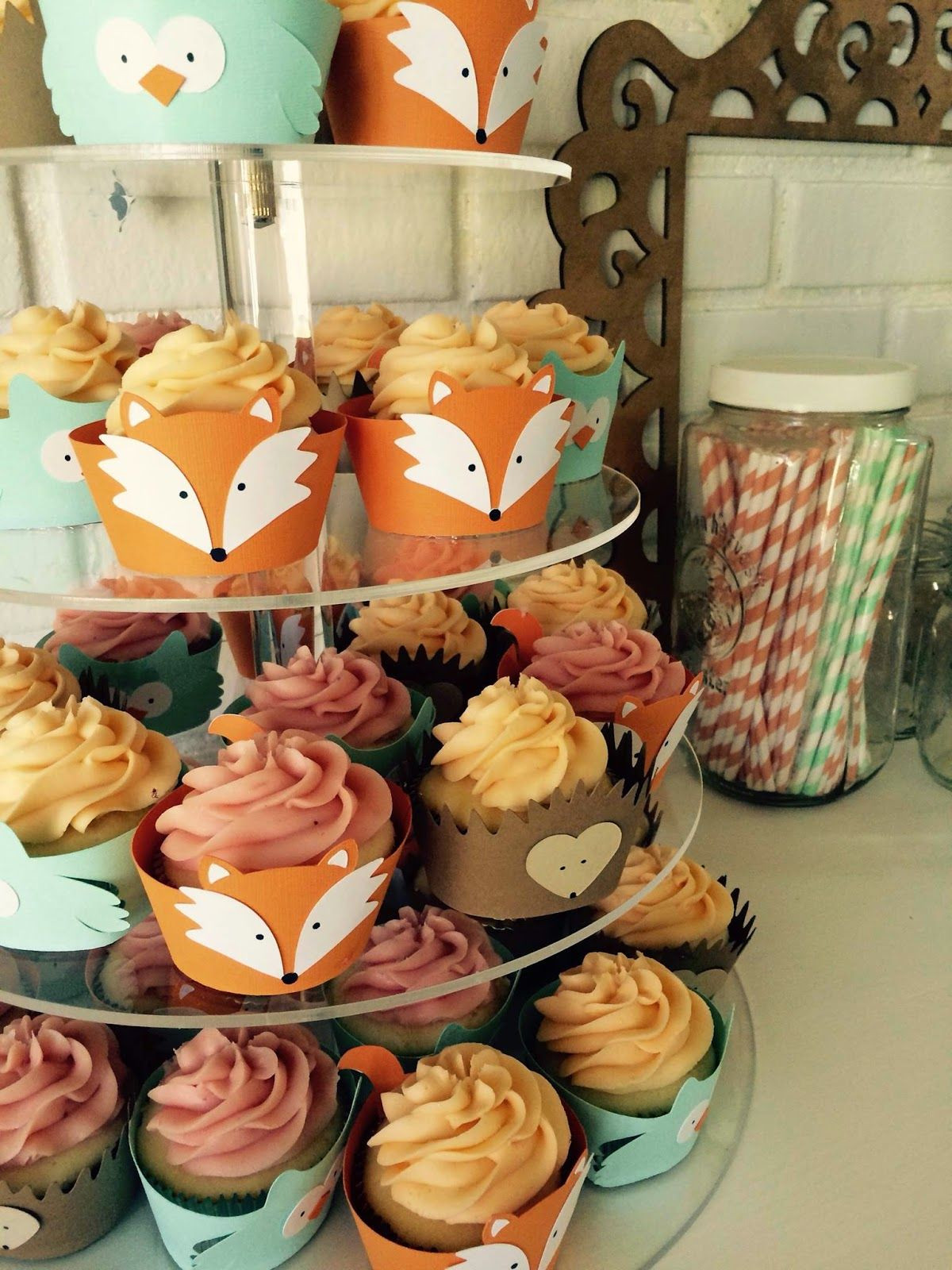 One Year Old Boy Birthday Party Ideas
 Woodland creatures cupcakes fox owl hedgehog one year