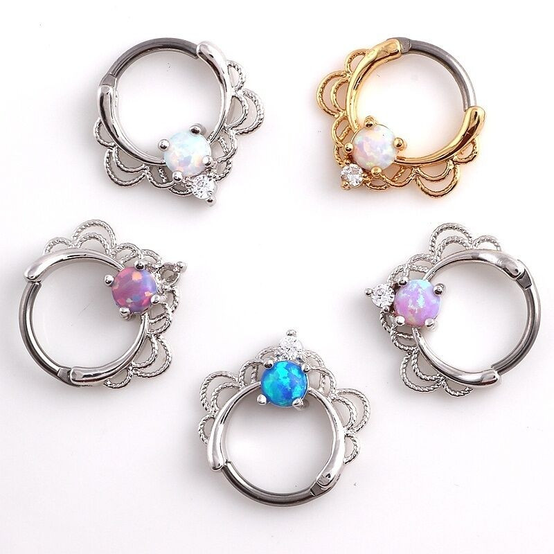 Opal Body Jewelry
 Single Opal Septum Surgical Steel Pierced Nose Ring Body