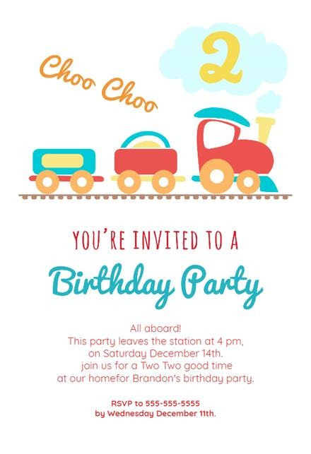 Order Birthday Invitations Online
 2nd Birthday Party Train Customize add text and photos