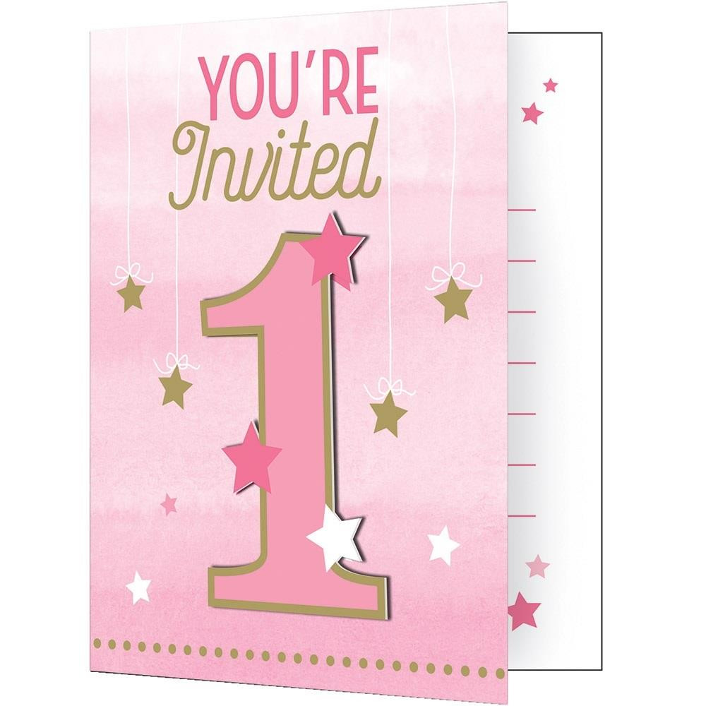 Order Birthday Invitations Online
 Pink Twinkle Star 1st Birthday Party Invitations