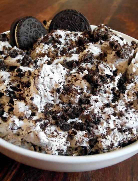 Oreo Dessert With Cool Whip
 Oreo Fluff 1 box white choc pudding mix 1 tub cool whip