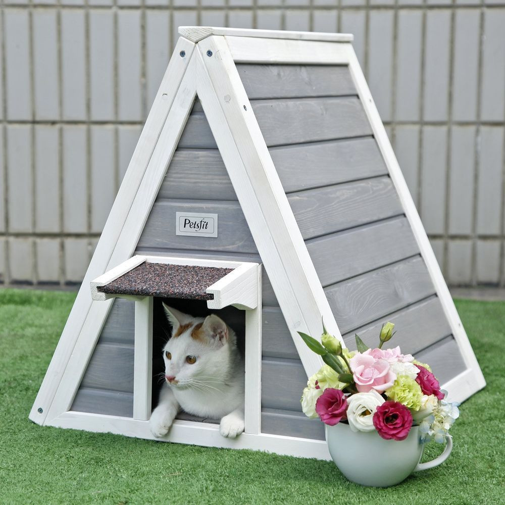 Outdoor Cat Bed DIY
 Cat House Outdoor Bed Wooden Houses Kennel Door Home