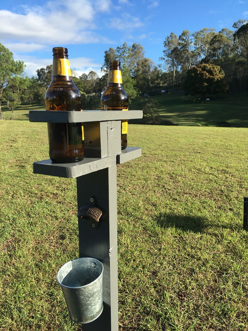 Outdoor Drink Holders DIY
 A beer drinks stand with bottle opener and cap holder The