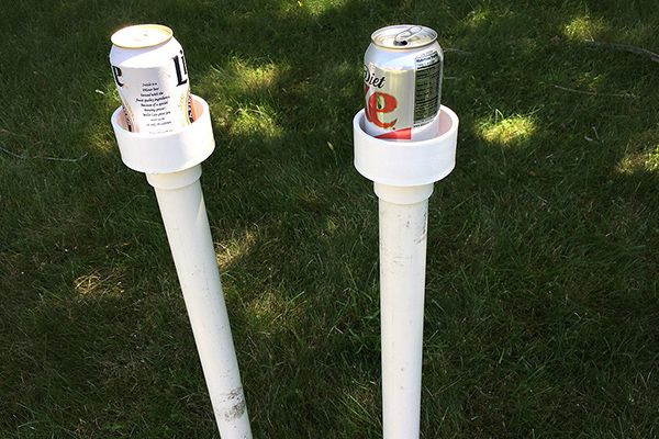 Outdoor Drink Holders DIY
 Backyard Makeover with a Fun Game and Cup Holders