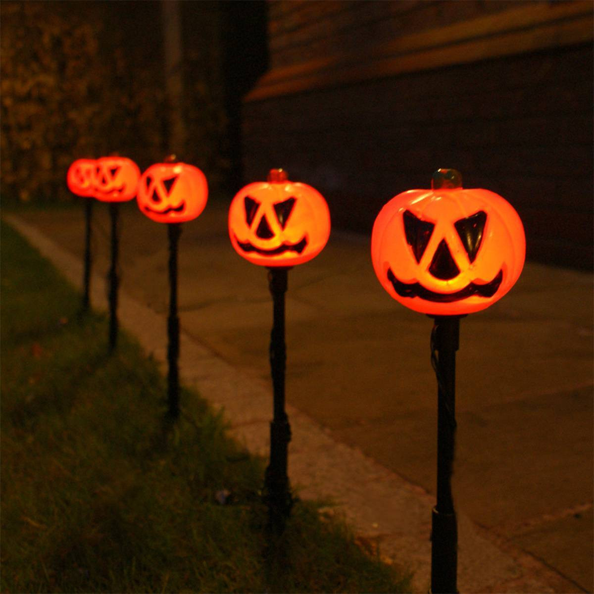 Outdoor Halloween Lights
 5 Orange Pumpkin Outdoor Halloween Stake Lights